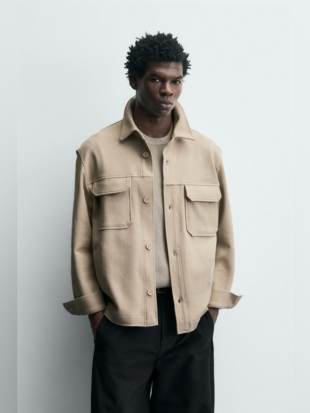Oak + Fort Mens tan fleece button up shacket